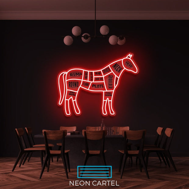 The Butcher Horse Cuts LED Neon Sign, Chevaline Meat Cutlets Led Neon Light, Butchery BBQ Showroom Neon Shop Art, Food Truck Wall Decor