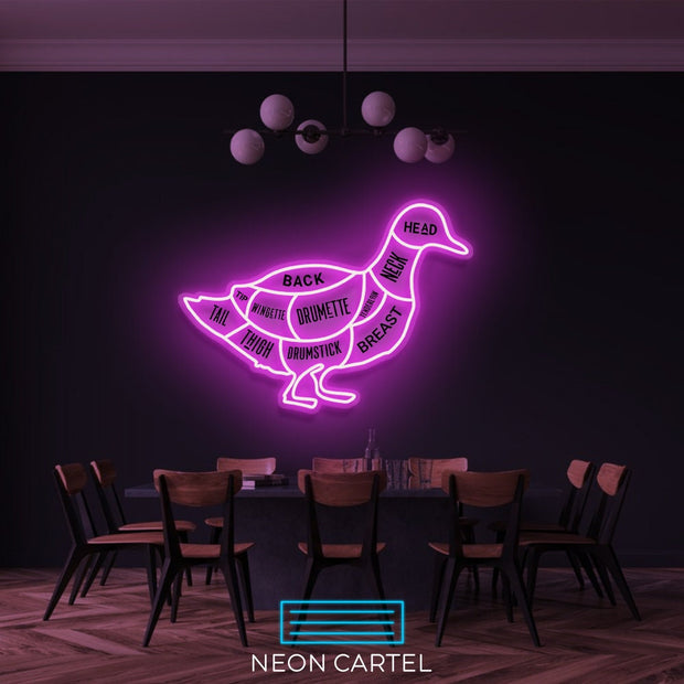 The Butcher Duck Cuts LED Neon Sign, Poultry Meat Cutlets Led Neon Light, Butchery BBQ Showroom Neon Shop Art, Food Truck Wall Decor Easter