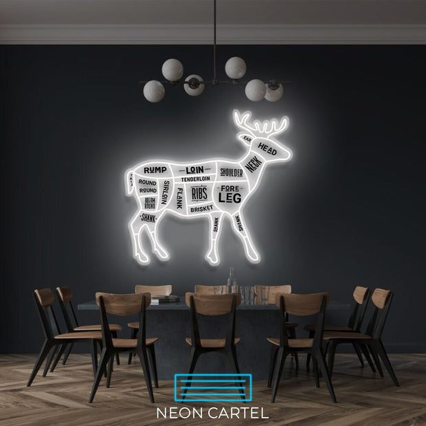The Butcher Deer Cuts LED Neon Sign, Venison Meat Cutlets Led Neon Light, Butchery BBQ Showroom Neon Shop Art, Food Truck Wall Decor Easter