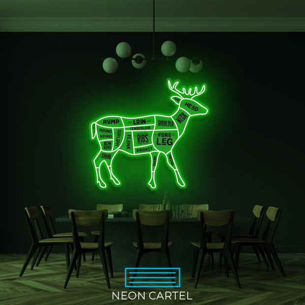 The Butcher Deer Cuts LED Neon Sign, Venison Meat Cutlets Led Neon Light, Butchery BBQ Showroom Neon Shop Art, Food Truck Wall Decor Easter