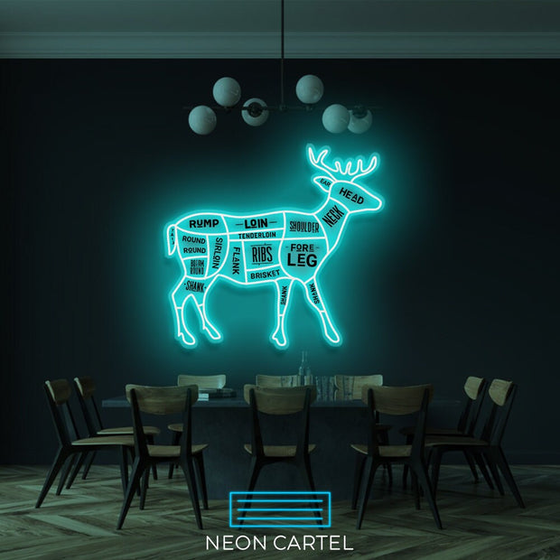 The Butcher Deer Cuts LED Neon Sign, Venison Meat Cutlets Led Neon Light, Butchery BBQ Showroom Neon Shop Art, Food Truck Wall Decor Easter