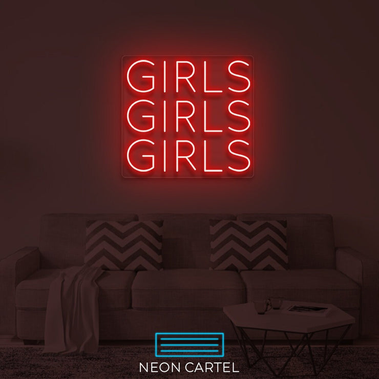 GirlsGirlsGirls Neon Sign Light, GirlsGirlsGirls Neon Sign Light,  GirlPower Neon Sign Light, Neon Sign, Girls Supporting Girls Sign Light